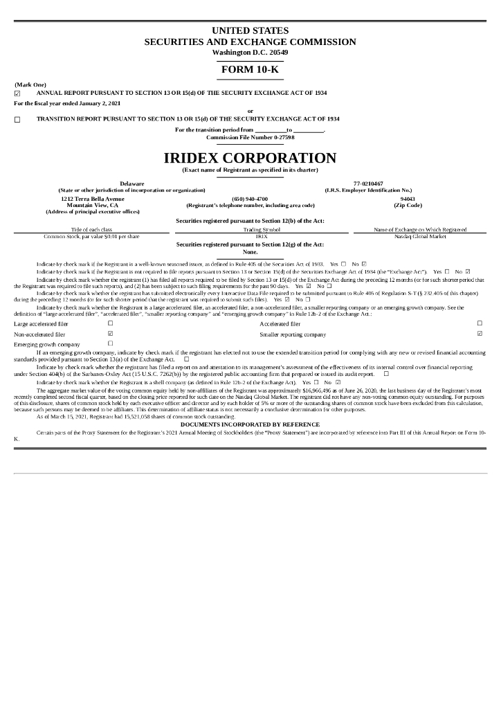 IRIDEX Corporation（IRIX）2020财年年度报告（英文版）