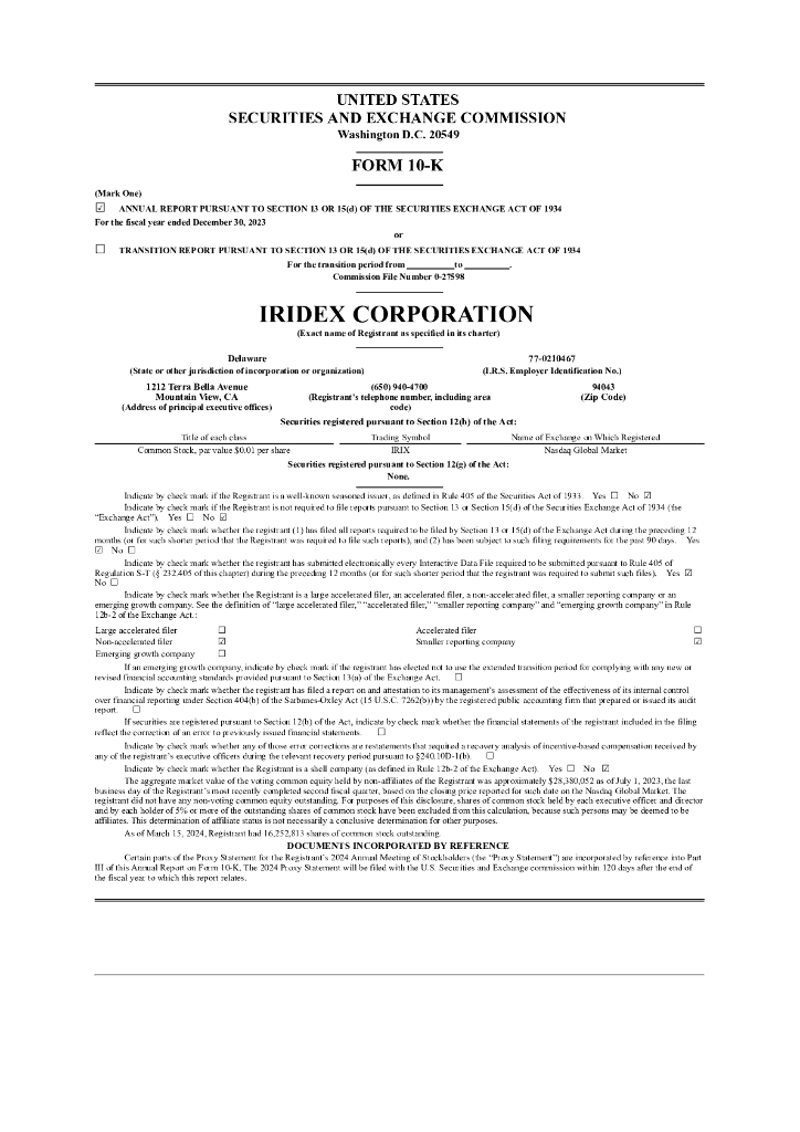 IRIDEX Corporation（IRIX）2023财年年度报告（英文版）