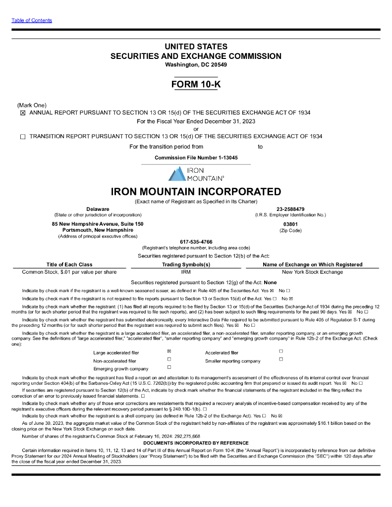 Iron Mountain Incorporated（IRM）2023财年年度报告（英文版）