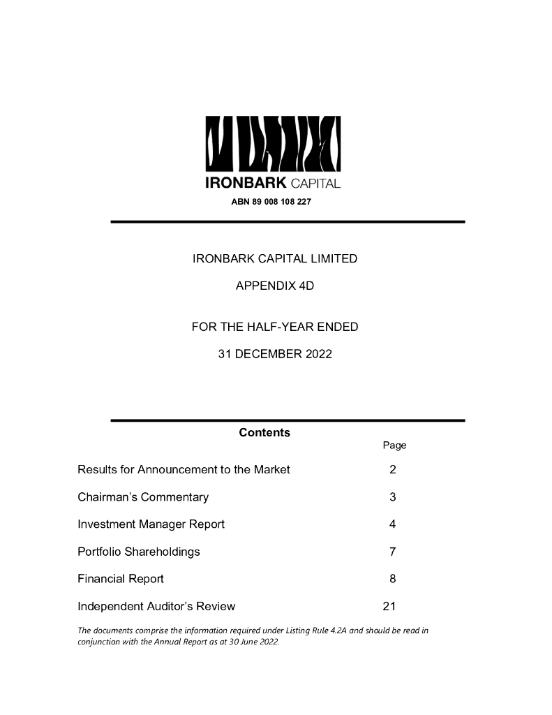 Ironbark Capital Limited（IBC）2022财年年度报告（英文版）