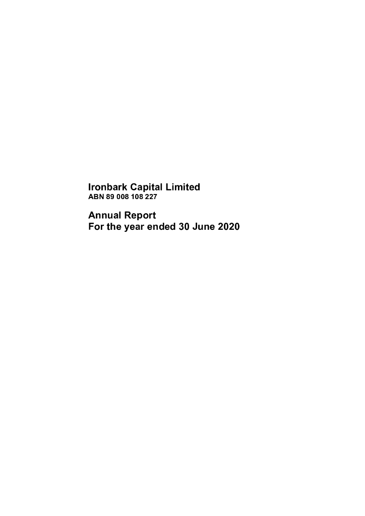 Ironbark Capital Limited（IBC）2020财年年度报告（英文版）