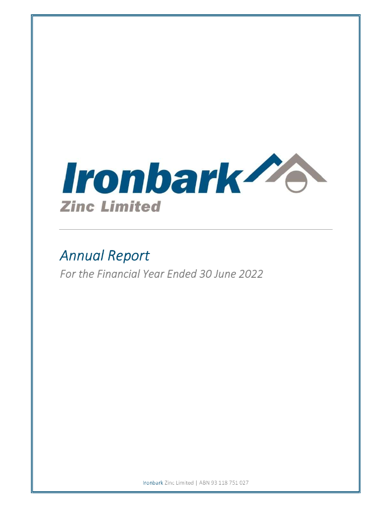 Ironbark Zinc Limited（IBG）2022财年年度报告（英文版）