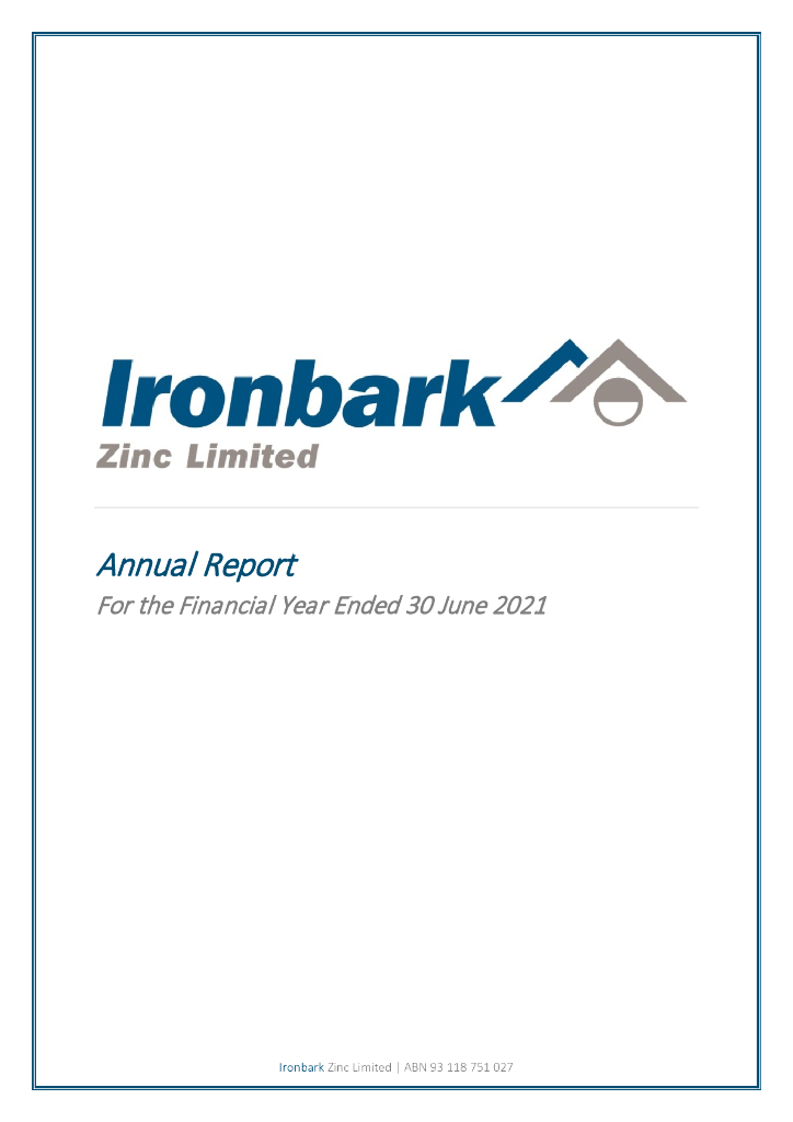 Ironbark Zinc Limited（IBG）2021财年年度报告（英文版）