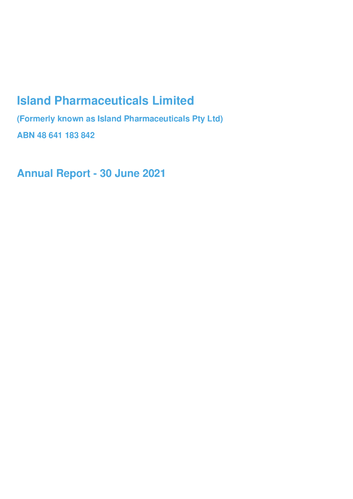 Island Pharmaceuticals（ILA）2021财年年度报告（英文版）