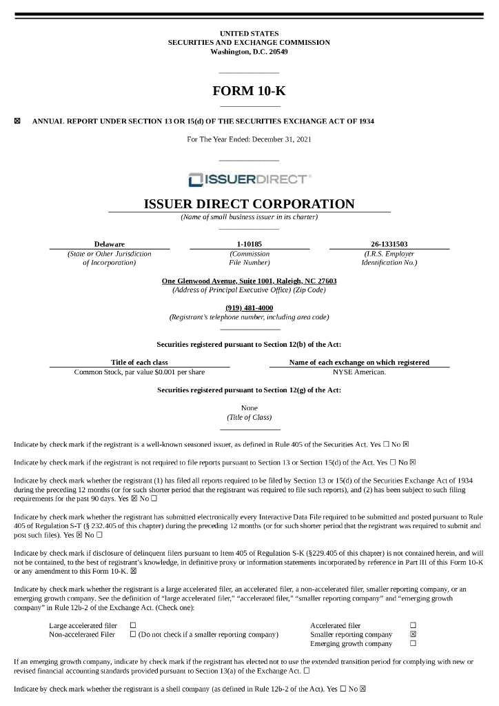 Issuer Direct Corporation（ISDR）2021财年年度报告（英文版）