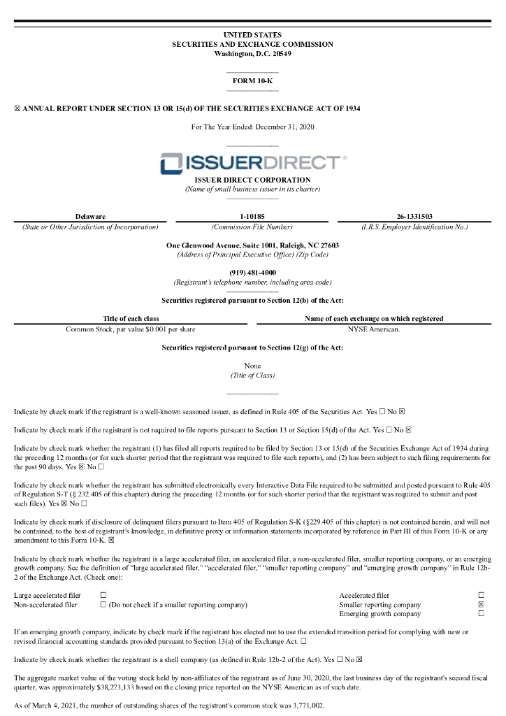 Issuer Direct Corporation（ISDR）2020财年年度报告（英文版）