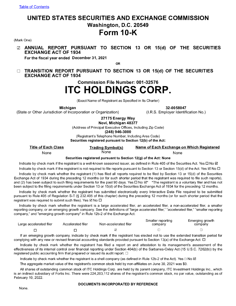 ITC Holdings Corp.（ITC）2021财年年度报告（英文版）