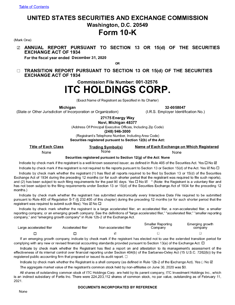 ITC Holdings Corp.（ITC）2020财年年度报告（英文版）