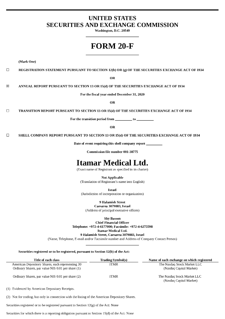 Itamar Medical Ltd.（ITMMF）2020财年年度报告（英文版）