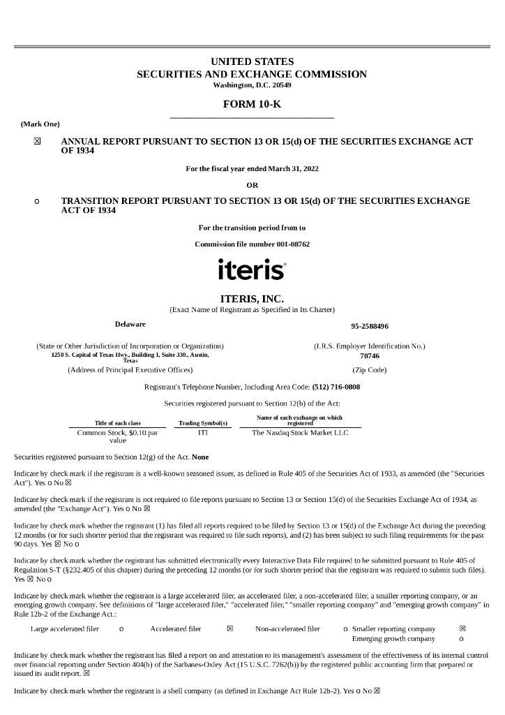 Iteris,Inc.（ITI）2022财年年度报告（英文版）