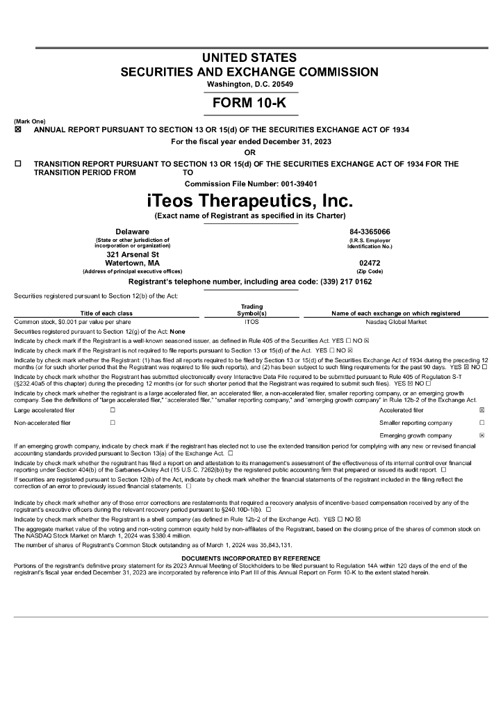 iTeos Therapeutics,Inc.（ITOS）2023财年年度报告（英文版）