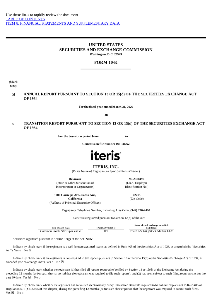 Iteris,Inc.（ITI）2020财年年度报告（英文版）