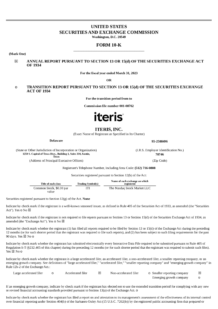 Iteris,Inc.（ITI）2023财年年度报告（英文版）