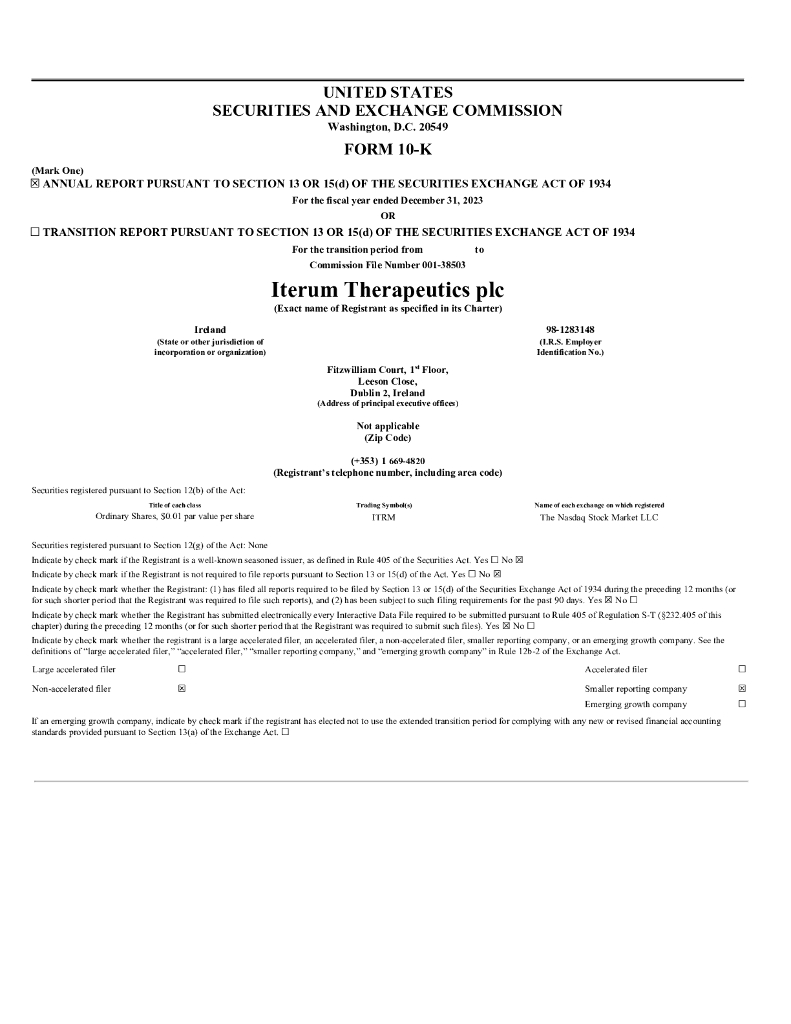 Iterum Therapeutics plc（ITRM）2023财年年度报告（英文版）