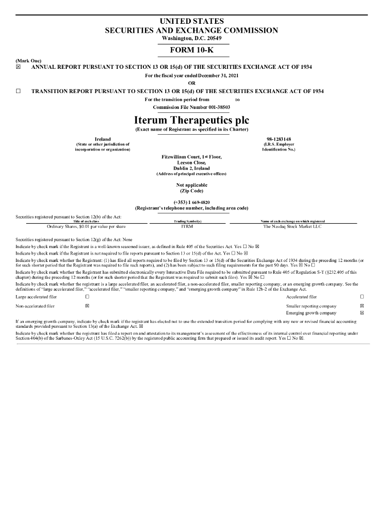Iterum Therapeutics plc（ITRM）2021财年年度报告（英文版）