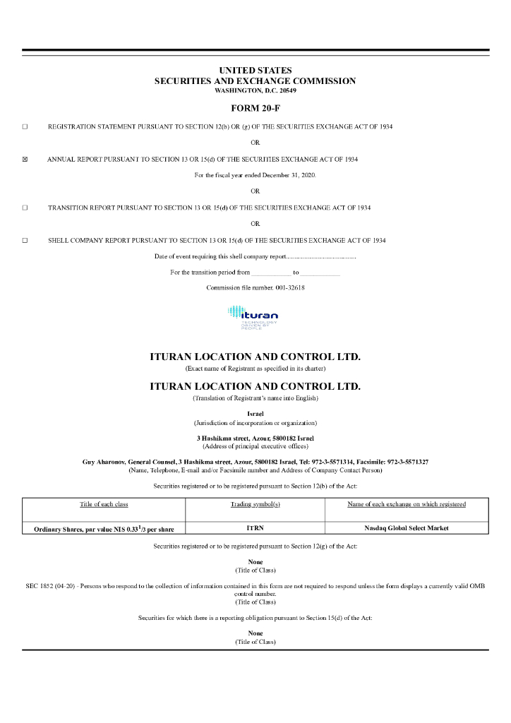 Ituran Location and Control Ltd.（ITRN）2020财年年度报告（英文版）