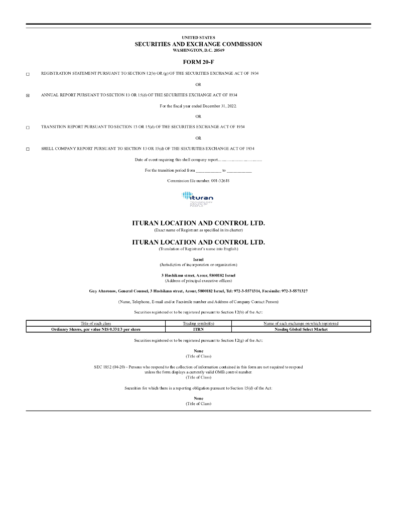 Ituran Location and Control Ltd.（ITRN）2022财年年度报告（英文版）
