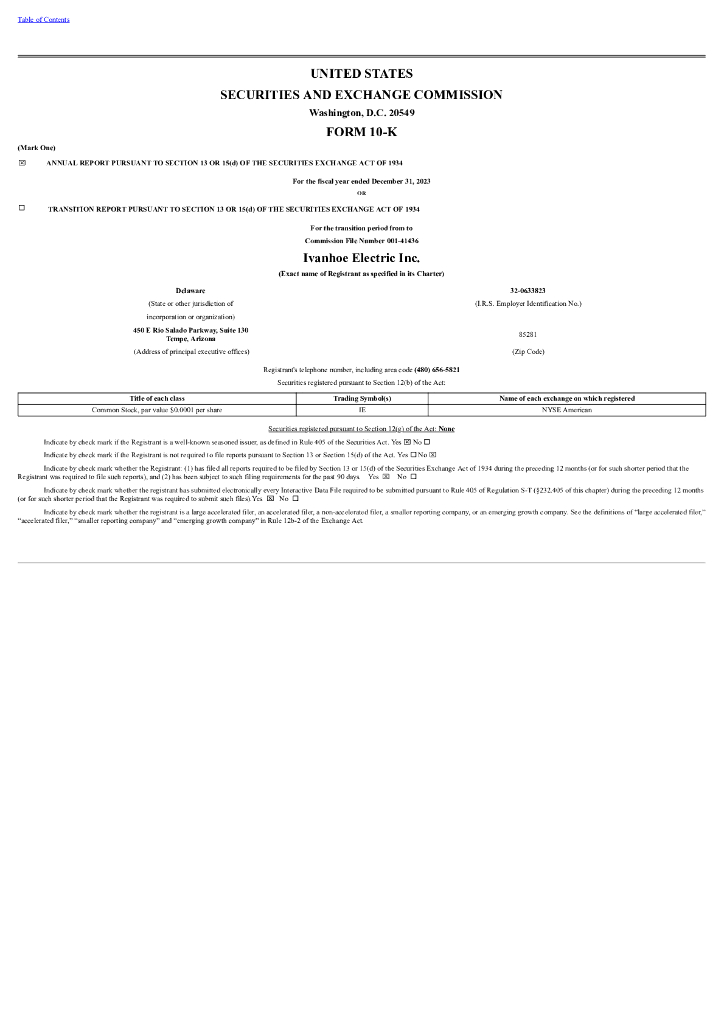 Ivanhoe Electric Inc.（IE）2023财年年度报告（英文版）