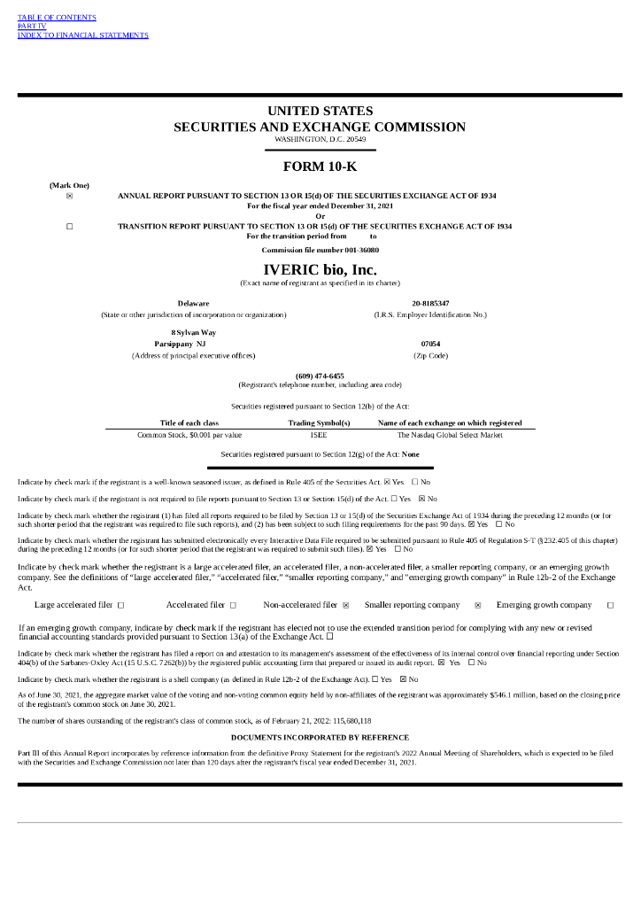 IVERIC bio,Inc.（ISEE）2021财年年度报告（英文版）