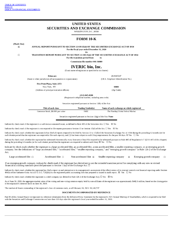 IVERIC bio,Inc.（ISEE）2020财年年度报告（英文版）