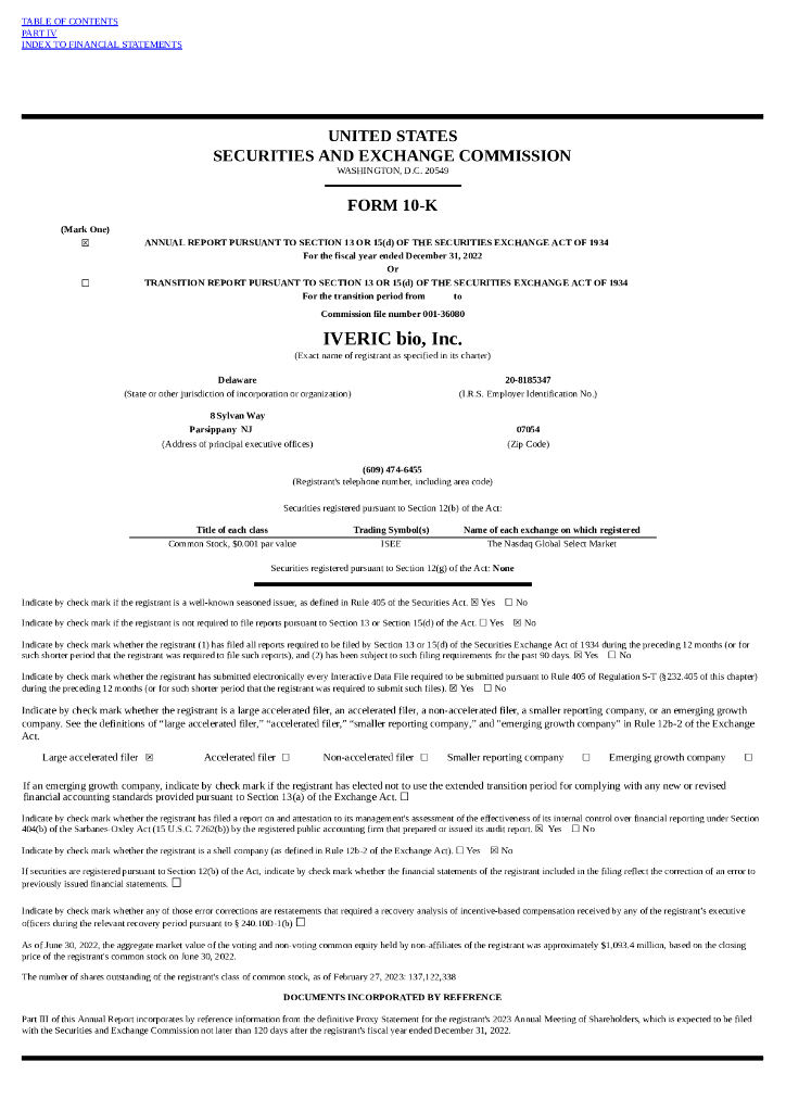 IVERIC bio,Inc.（ISEE）2022财年年度报告（英文版）