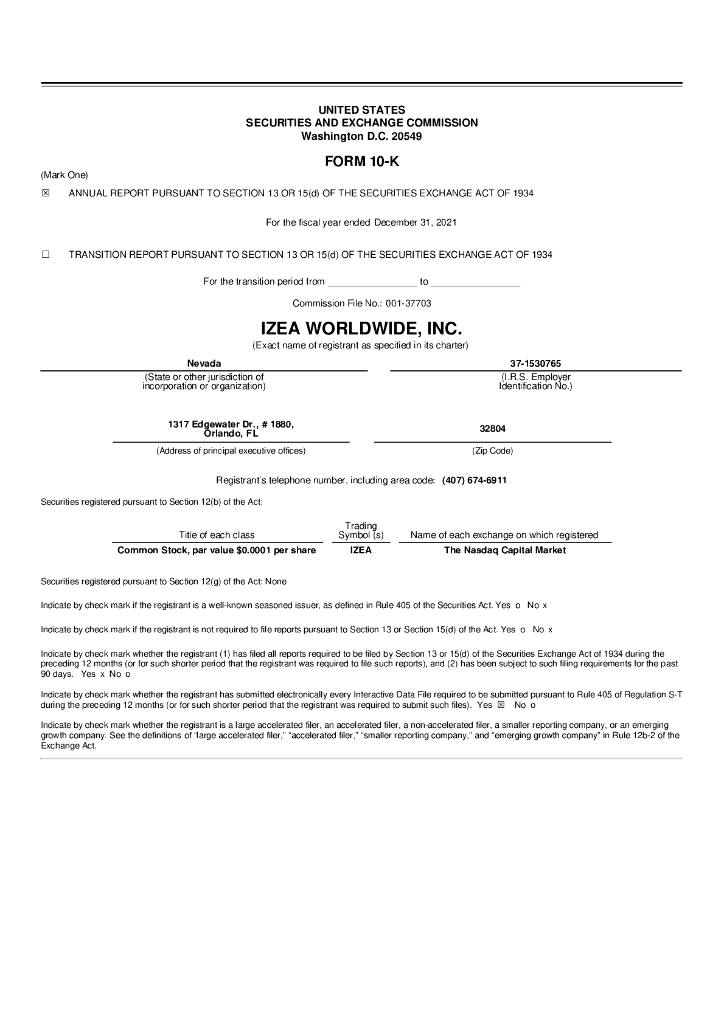 IZEA Worldwide,Inc.（IZEA）2021财年年度报告（英文版）