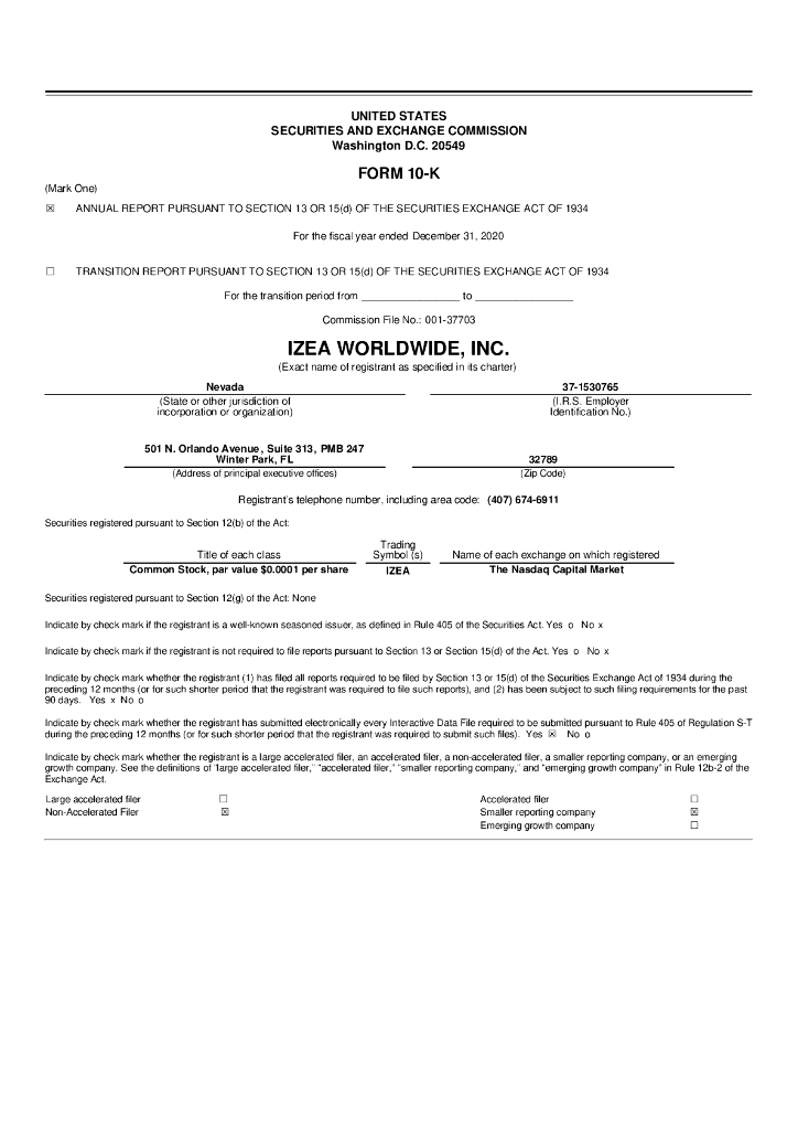 IZEA Worldwide,Inc.（IZEA）2020财年年度报告（英文版）