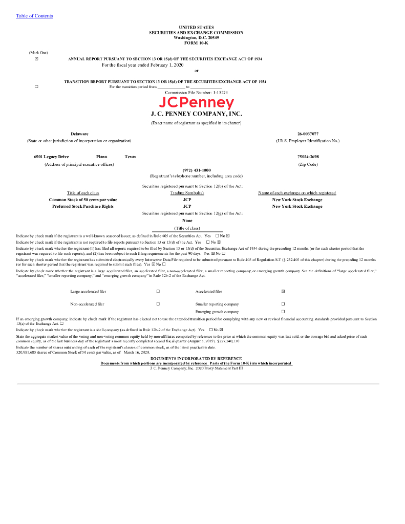 J.C.Penney Company,Inc（JCP）2020财年年度报告（英文版）