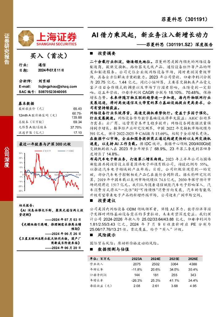 上海证券：菲菱科思（301191）-深度报告：AI借力乘风起，新业务注入新增长动力
