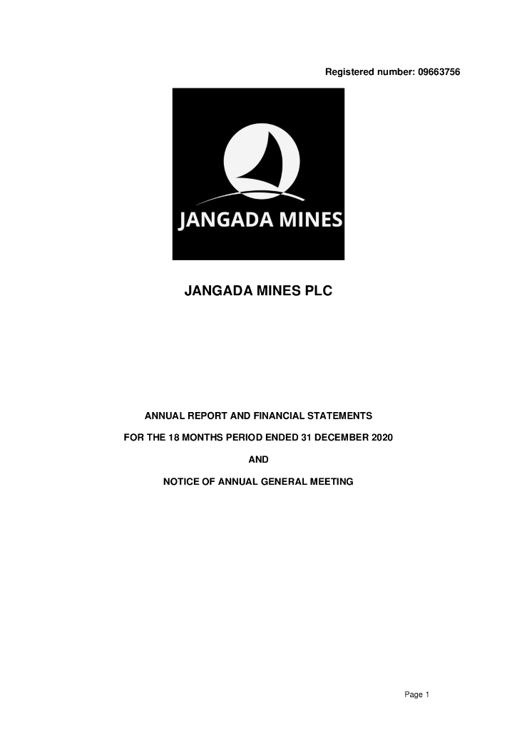 Jangada Mines Plc（JAN）2020财年年度报告（英文版）