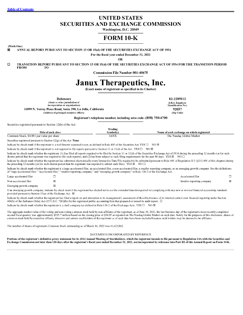 Janux Therapeutics, Inc.（JANX）2021财年年度报告（英文版）