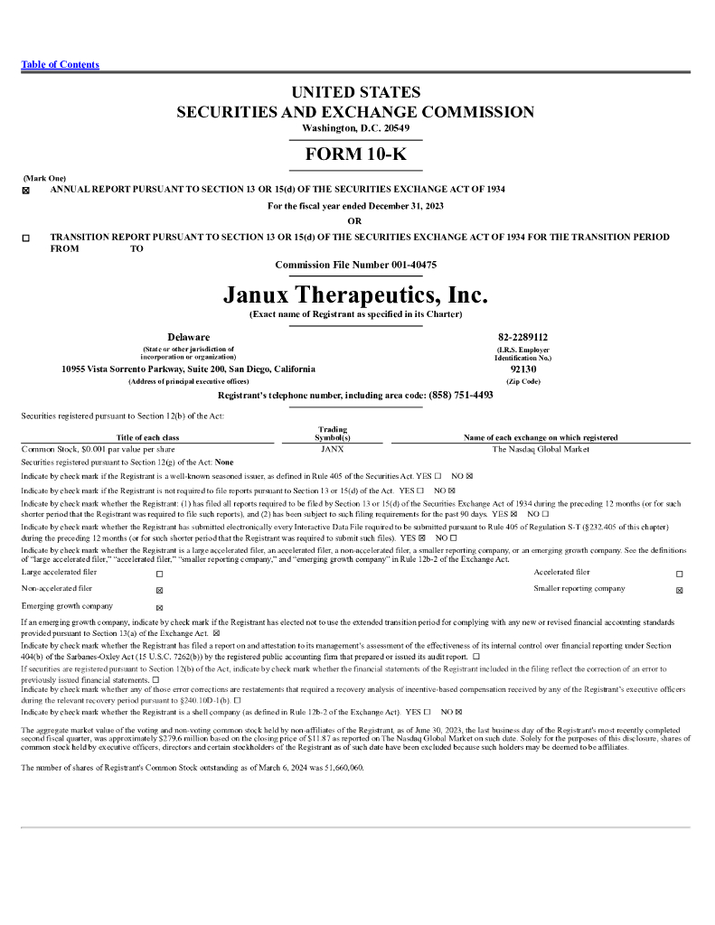 Janux Therapeutics, Inc.（JANX）2023财年年度报告（英文版）