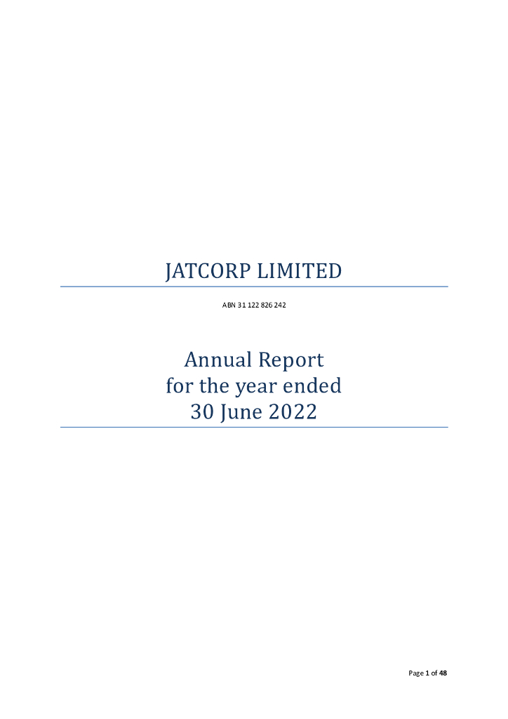 Jatcorp Limited（JAT）2022财年年度报告（英文版）