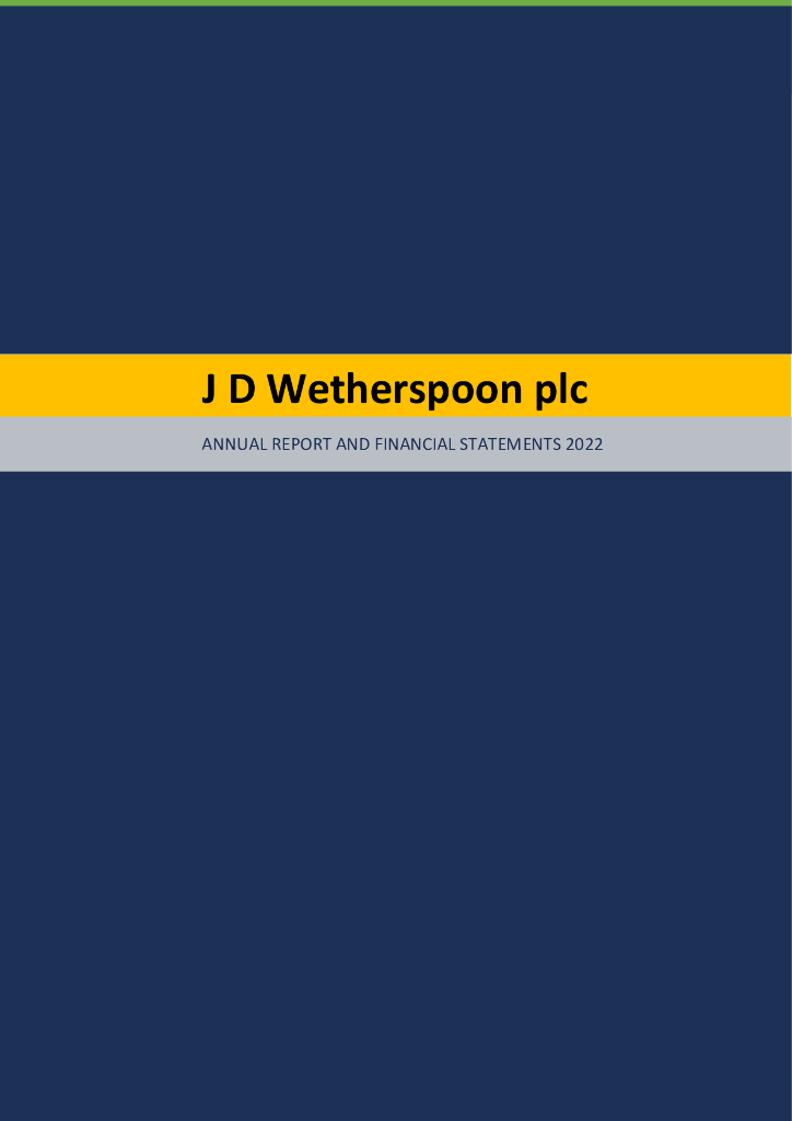 JD Wetherspoon plc（JDW）2022财年年度报告（英文版）
