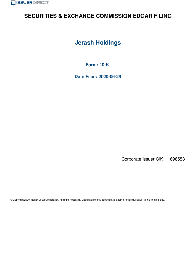 Jerash Holdings(US),Inc.（JRSH）2020财年年度报告（英文版）