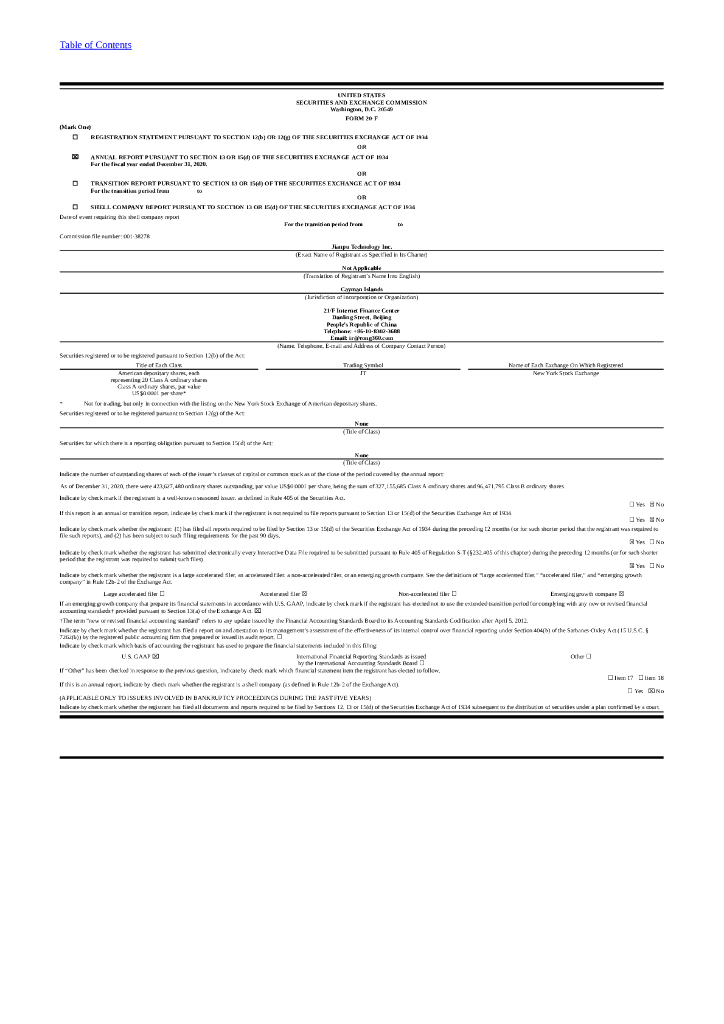 Jianpu Technology Inc.（JT）2020财年年度报告（英文版）