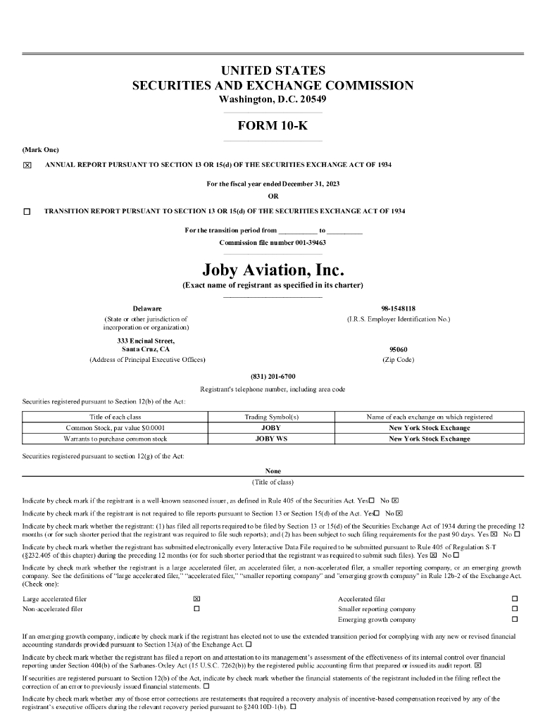 Joby Aviation, Inc.（JOBY）2023财年年度报告（英文版）