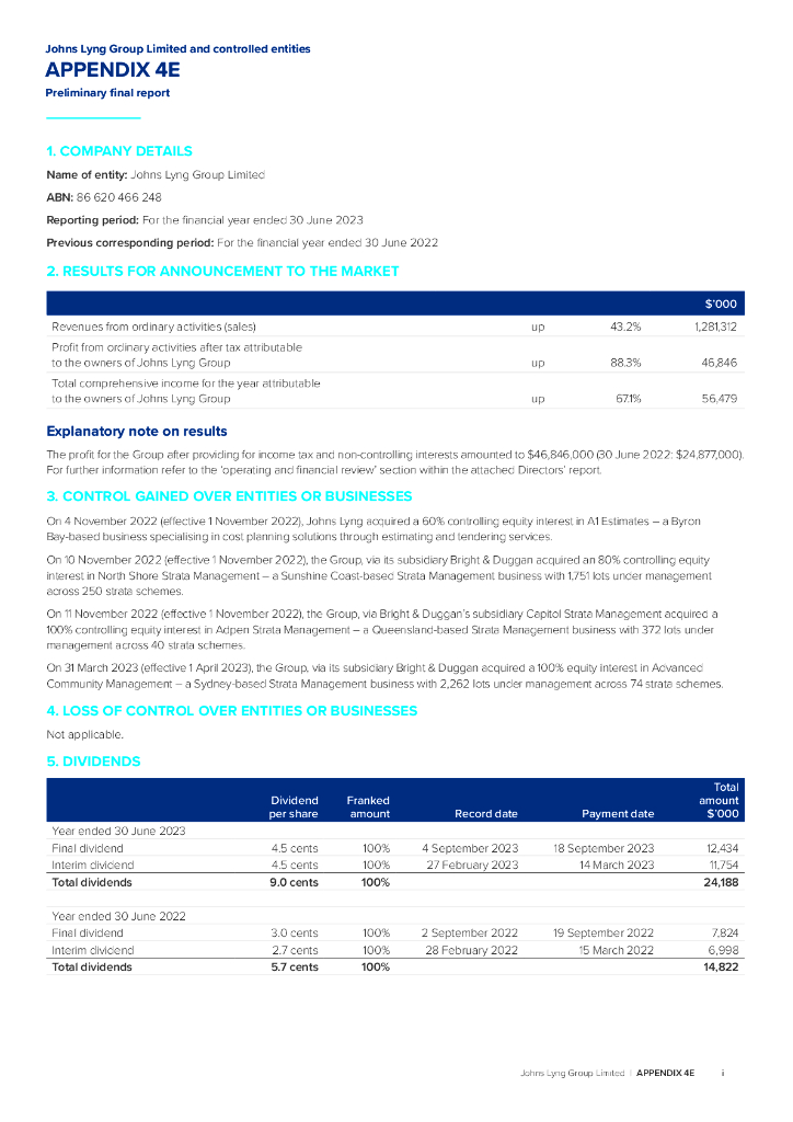 Johns Lyng Group（JLG）2023财年年度报告（英文版）