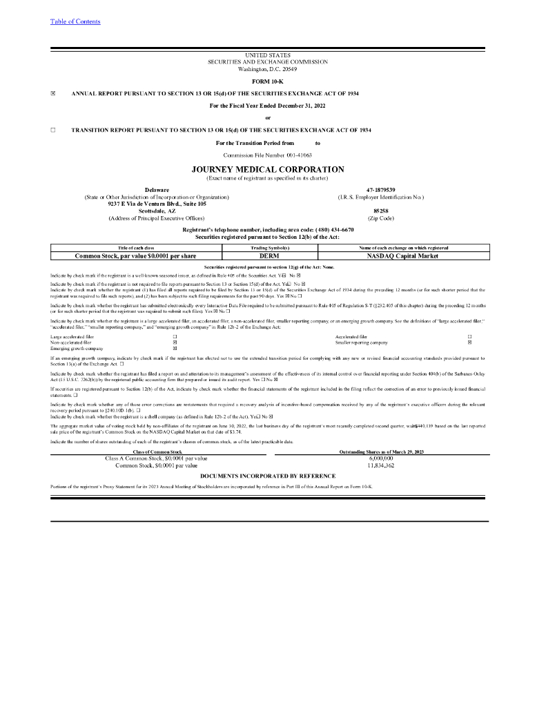 Journey Medical Corporation（DERM）2022财年年度报告（英文版）