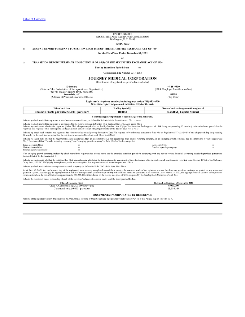 Journey Medical Corporation（DERM）2021财年年度报告（英文版）