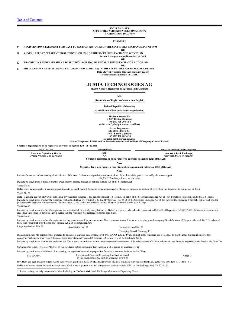Jumia Technologies AG（JMIA）2021财年年度报告（英文版）