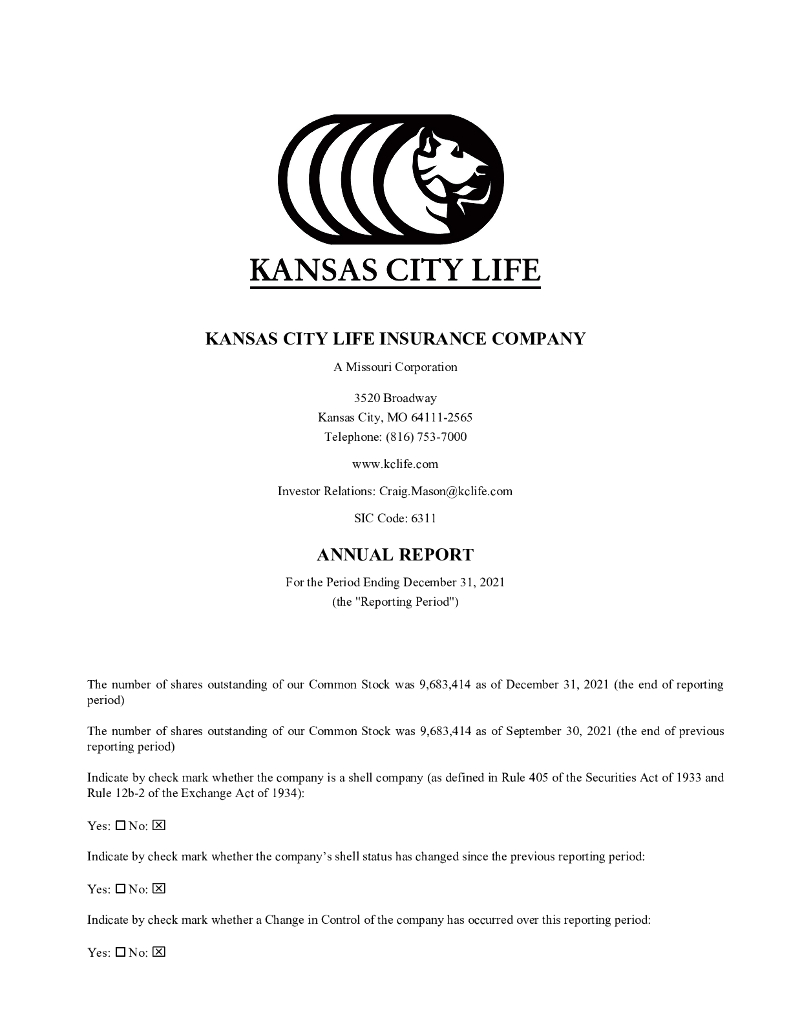 Kansas City Life Insurance Co.（KCLI）2021财年年度报告（英文版）