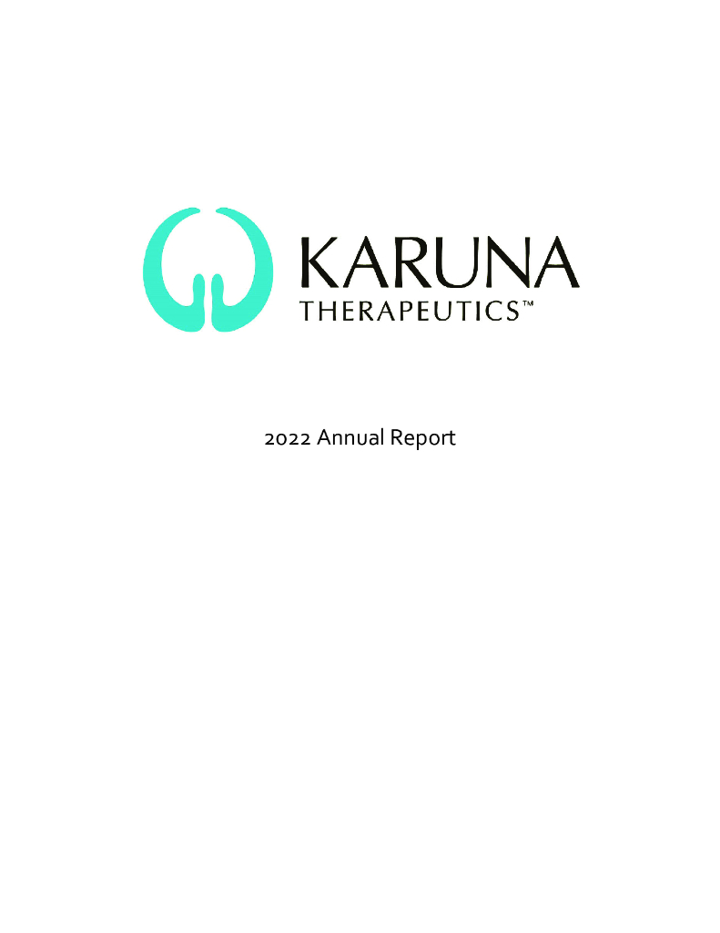 Karuna Therapeutics,Inc.（KRTX）2022财年年度报告（英文版）