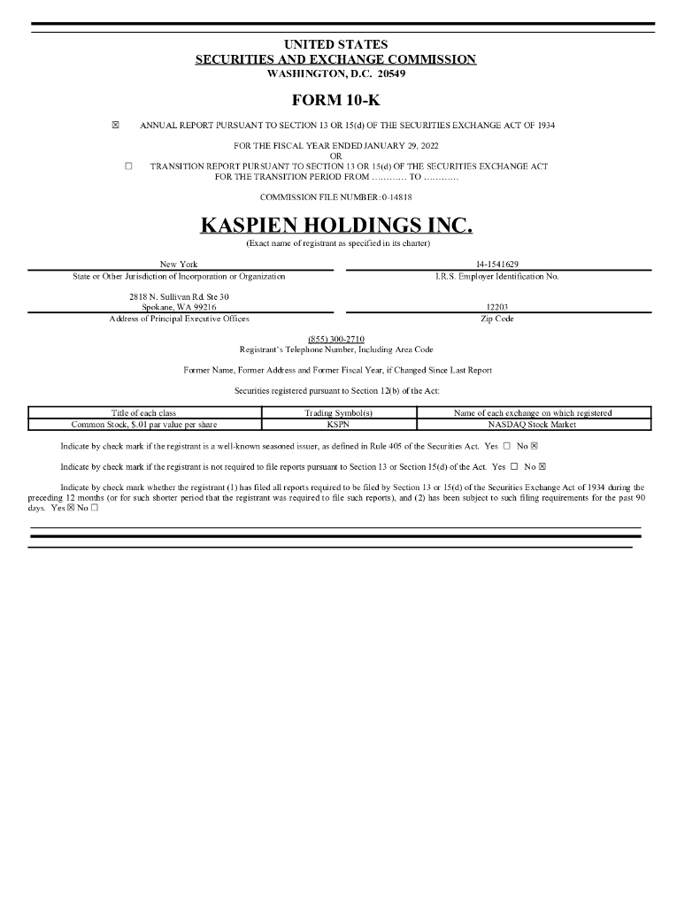 Kaspien Holdings Inc.（KSPN）2021财年年度报告（英文版）