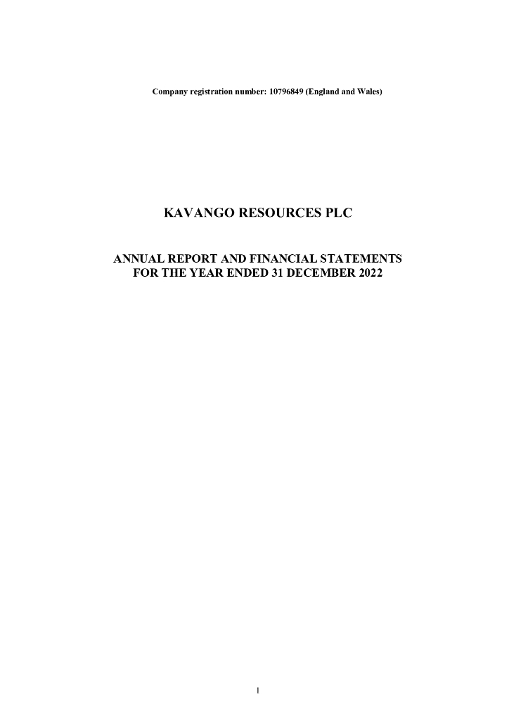 Kavango Resources Plc（KAV）2022财年年度报告（英文版）