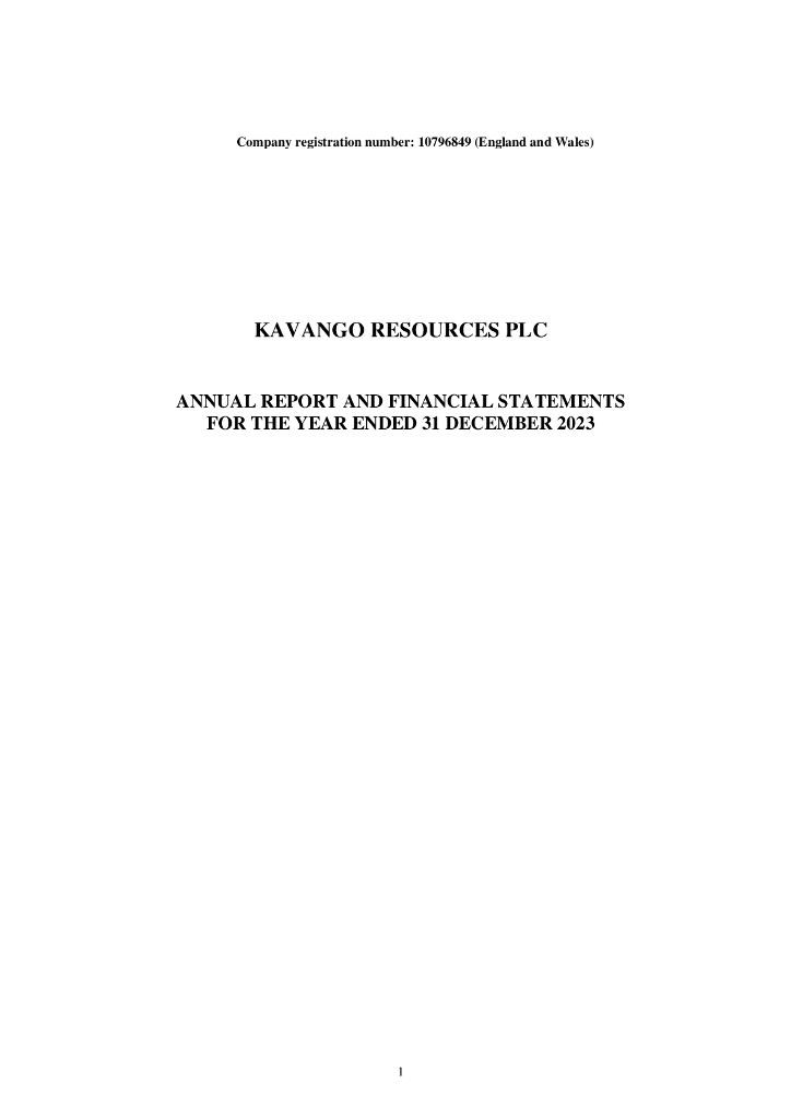 Kavango Resources Plc（KAV）2023财年年度报告（英文版）