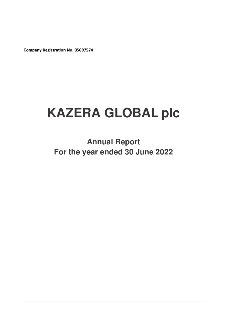 Kazera Global plc（KZG）2022财年年度报告（英文版）