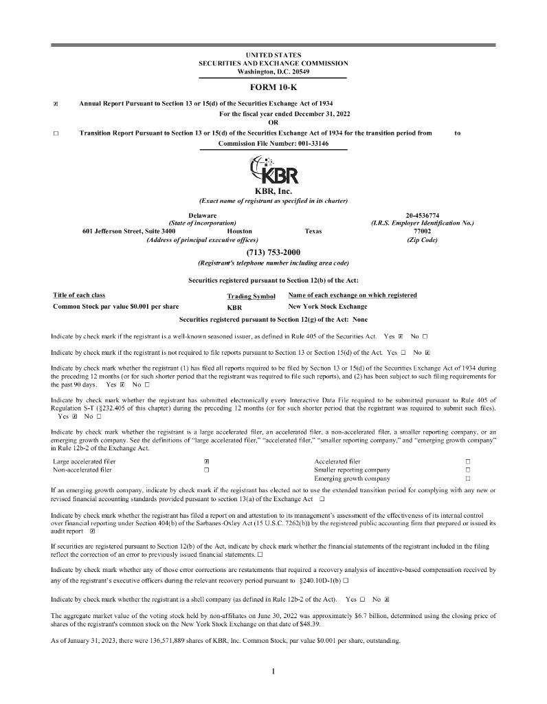 KBR,Inc.（KBR）2022财年年度报告（英文版）