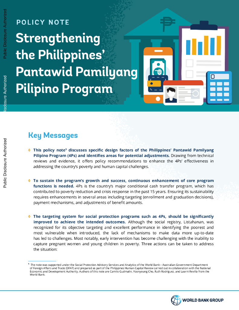 世界银行：2024加强菲律宾Pantawid Pamilyang Pilipino计划：政策说明报告（英文版）