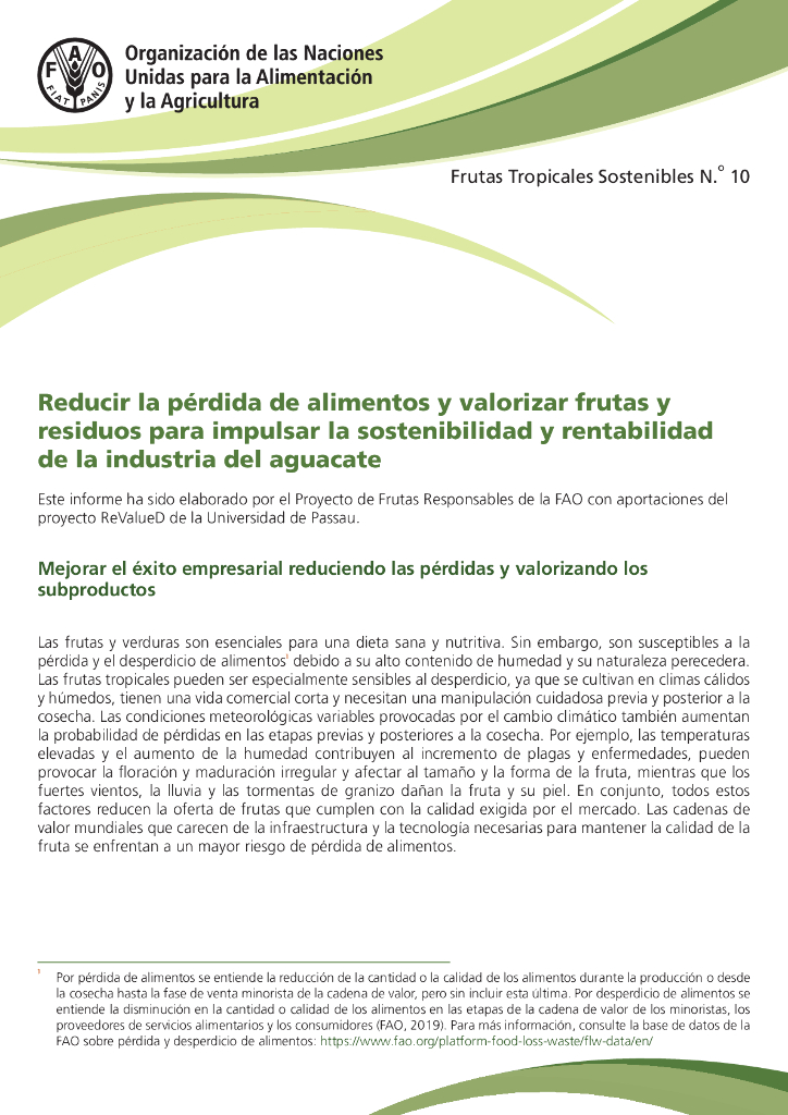 FAO联合国粮农组织：2024减少食品损失，对水果和残留物进行评估，以提高牛油果工业的可持续性和盈利能力报告（西班牙语版）